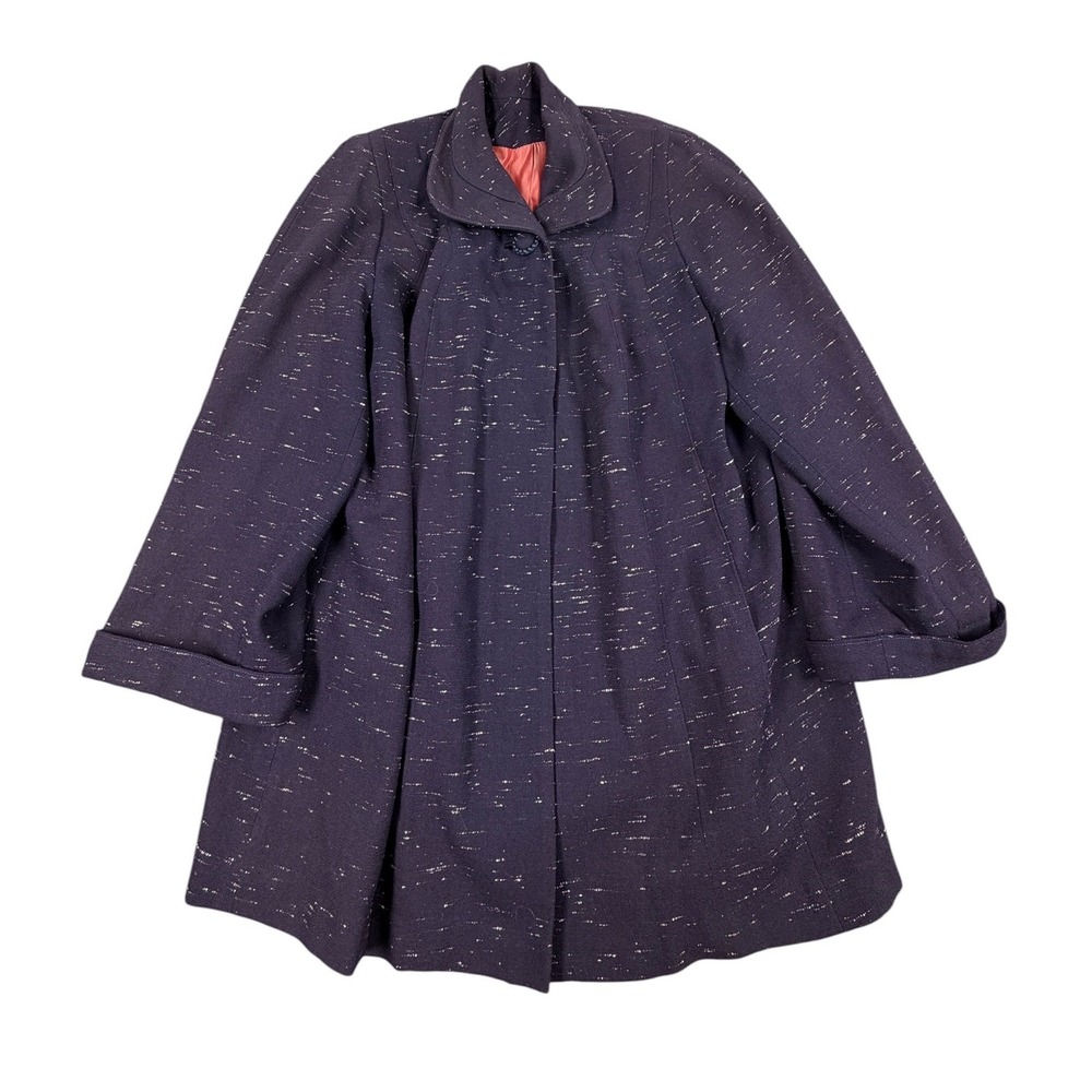 1950s Blue Flecked Women's Swing Coat Wool Blend Atomic Rockabilly 50R